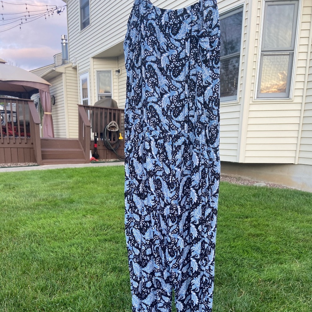 Spaghetti Strap Blue Printed Jumpsuit